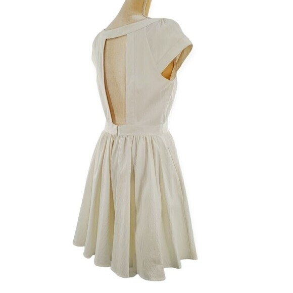Rachel Zoe Lydia White Textured Cap Sleeve Open Back Pleated A-Line Dress - Picture 12 of 16